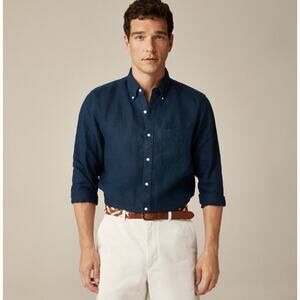J.Crew Slim Untucked Baird McNutt Irish Linen Shirt Mens M Ink Blue Long Sleeves